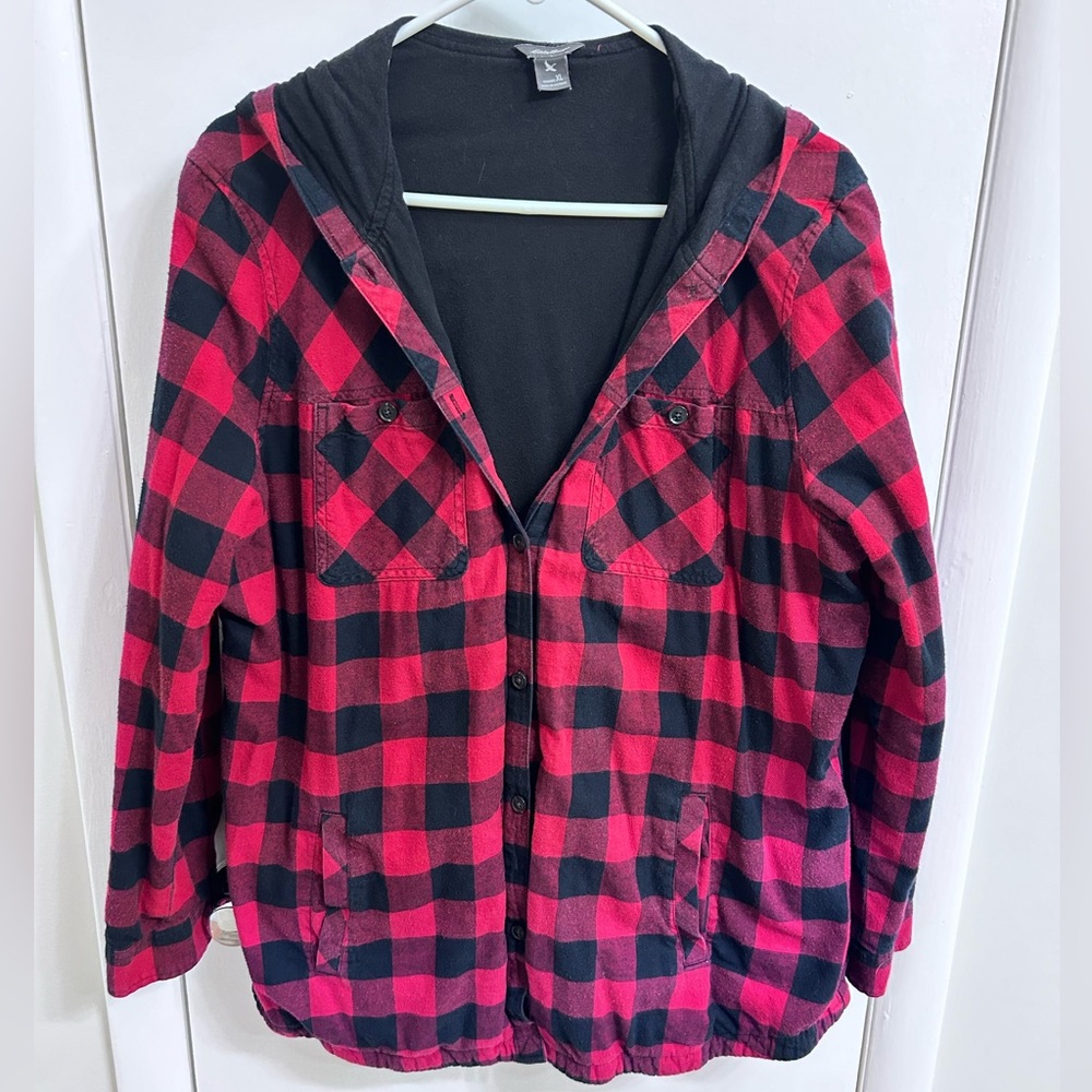 Eddie Bauer Red Black Buffalo Plaid Hooded Lined Jacket